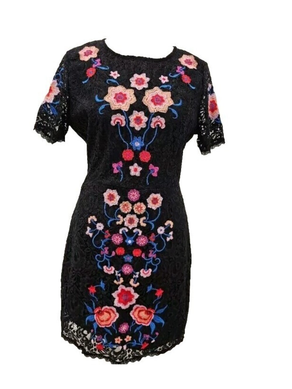 Free Generation LA Black Embroidered Floral Lace Dress Size S